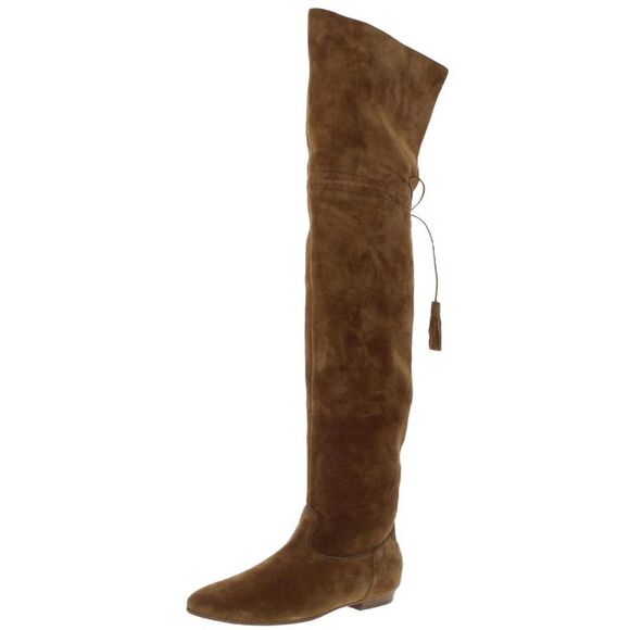 Celine Womens Chat Botte Tan Suede Pointed Toe Over-The-Knee Boots Shoes New - Picture 1 of 5